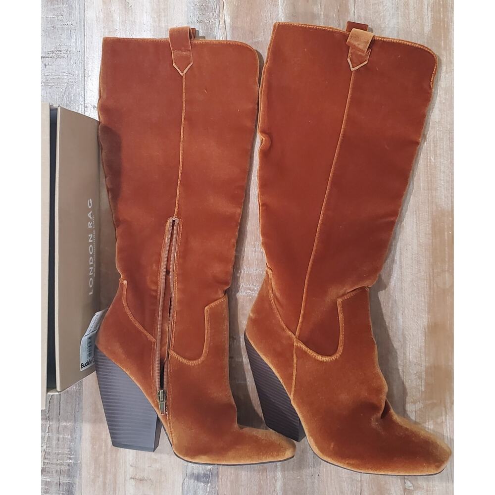 London Rag Brown Velvet Western Boots Size 10 Heeled Cowboy Tall